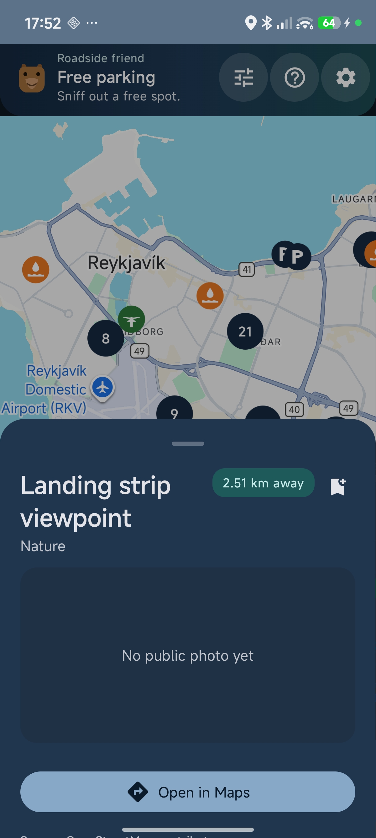 Landing strip viewpoint detail in parking mode